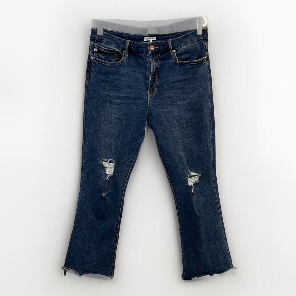Dear John High Rise Cropped Flare Light Wash Distressed Jeans SZ 31